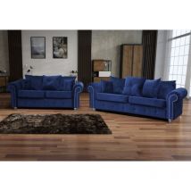 Ashwin Plush Velvet 3+2 Seater Sofa with Back Cushions - Blue