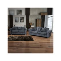 Ashwin Plush Velvet 3+2 Seater Sofa with Back Cushions - Grey