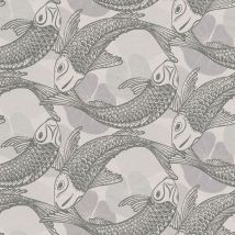 Papel pintado asiático Profhome 378591 papel pintado no tejido liso con dibujo de animales brillante gris blanco negro 5,33 m2