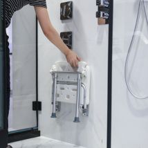 Zoternen - Asiento de ducha banco de ducha plegable, asiento de baño de pared, con patas antideslizantes, orificios de drenaje y ranura para la