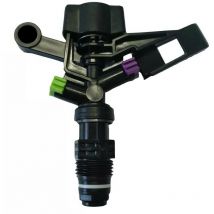 Aspersor de riego circular 1/2'. Aspersor de impacto agrícola bajo caudal fabricado en plástico y acero inoxidable. Sistema de tensión del muelle