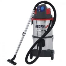 Dedra - Aspiradora taller 1400W, limpieza profesional en seco y húmedo, depósito 30L acero inoxidable, función de soplado, filtro hepa, ruedas,