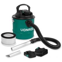 Aspirateur à cendres 20V - Réservoir 12L - Filtre hepa – 2 batteries 2.0Ah et chargeur rapide inclus - Vonroc