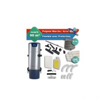 Aspirateur central Aertecnica TS2 garantie 3 ans + flexible rétractable 8 m avec housse de protection + poignée marche/arrêt + 7 accessoires + kit 1