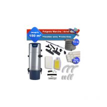 Aspirateur central Aertecnica TS4 garantie 3 ans + flexible rétractable 15 m avec housse de protection + poignée marche/arrêt + 7 accessoires + kit 1