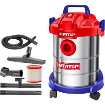 Aspirateur eau et poussière filaire 800w Emtop 12l avec accessoires