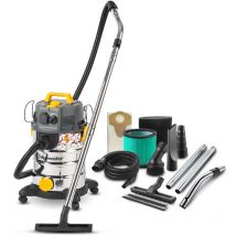 Elem - Aspirateur eau et poussières 1400W avec fonction décolmatage - 30L inox - 24 Kpa avec soufflerie et vidange de la cuve