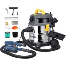 Vacmaster – Aspirateur Professionnel Eau Et Poussières 1600w – 20l Inox – Dépression 27kpa – Flexible Anti Écrasement 3.5m – Filtre Hepa 13