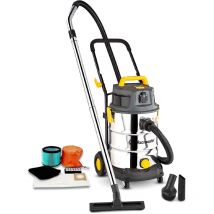 Elem - Aspirateur eau et poussières 1600W - 30L inox - 27 Kpa avec prise intégrée et bouchon de vidange