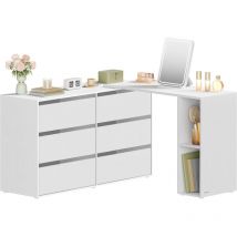 Commode, Meuble de Rangement, Assemblage Rapide sans Outils Toolless, Coiffeuse avec Étagère, Côte à Côte ou en l, pour Chambre, Bureau, Blanc Neige