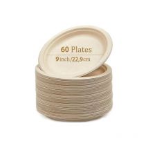 Assiette Jetable Rigide Assiette en carton Lot de 60 Écologique et pratique 22,8cm 100% biodégradables fibre fraîche sans revêtement,