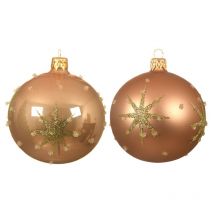 Decoris - Assortierte karamellfarbene Weihnachtskugel mit geprägtem Stern ø 8 cm