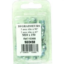 Assortiment 5 graisseurs 45 degrés + 5 graisseurs 90 degrés 6 mm x 100 mm - S10363