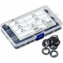 Assortiment de 340 rondelles Starlock – Rondelles à verrouillage rapide, jeu de fixations à clips pour tailles M3, M4, M5, M6, M8, M10 et M12
