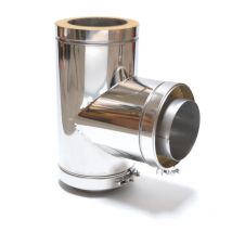 Edelstahlschornstein T-Stück 90° Klappdeckel Reinigung Doppelwandig DN113-300 8212-113 - Astec