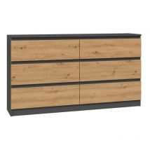 Topeshop - aster - Commode large chambre salon bureau - 6 tiroirs - 138x40x75cm - 6 tiroirs - Style scandinave