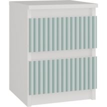ASTER - Mesilla de noche estilo escandinavo - 30x30x40 cm - Mesilla de noche 2 cajones - Mobiliario dormitorio infantil - Blanco y verde