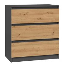 ASTER T3 - Commode de chambre 3 tiroirs - 77x70x40 - Meuble de rangement - Style Scandinave Gris&Artisan