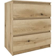 Hucoco - aster T3 - Commode de chambre 3 tiroirs - 77x70x40 - Meuble de rangement - Style Scandinave Chêne Artisan