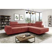 Romano - Aston Jumbo Cord Right Hand Facing Corner Sofa Bed with Storage and Lift Mechanism - Salmon
