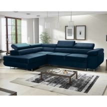 Romano - Aston Velvet Left Hand Facing Corner Sofa Bed with Storage and Lift Mechanism - Navy Blue