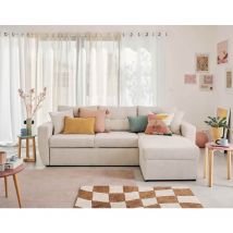Bestmobilier - Astoria - beidseitig montierbar 4-sitzer - schlaffunktion und bettkasten - aus strukturiertem stoff - beige