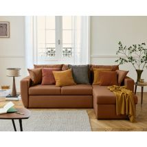 Bestmobilier - Astoria - Ecksofa Beidseitig Montierbar 4-sitzer - Schlaffunktion Und Bettkasten - Aus Veganem Leder - Rostfarben