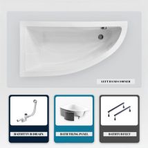 Asymmetrische Badewanne - 140 X 70 Cm - Links - Mit Verkleidung - Mit Füßen - Ablaufgarnitur Chrom - Praktika