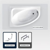 Asymmetrische Badewanne - 140 X 80 Cm - Links - Ohne Verkleidung - Mit Füßen - Ablaufgarnitur Chrom - Cornea
