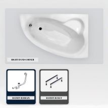 Asymmetrische Badewanne - 150 X 100 Cm - Rechts - Ohne Verkleidung - Mit Füßen - Ablaufgarnitur Chrom - Natalia