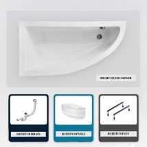 Asymmetrische Badewanne - 150 X 70 Cm - Links - Mit Verkleidung - Mit Füßen - Ablaufgarnitur Chrom - Praktika