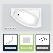 Asymmetrische Badewanne - 160 X 100 Cm - Rechts - Ohne Verkleidung - Mit Füßen - Kopfstütze - Ablaufgarnitur Chrom - Rima