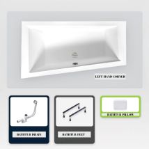 Asymmetrische Badewanne - 160 X 90 Cm - Links - Ohne Verkleidung - Mit Füßen - Kopfstütze - Ablaufgarnitur Chrom - Intima