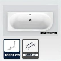 Asymmetrische Badewanne - 170 X 75 Cm - Links - Ohne Verkleidung - Mit Füßen - Ablaufgarnitur Chrom - Avita