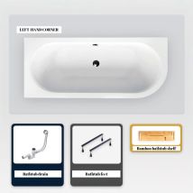 Asymmetrische Badewanne - 170 X 75 Cm - Links - Ohne Verkleidung - Mit Füßen - Bambusablage - Ablaufgarnitur Chrom - Avita