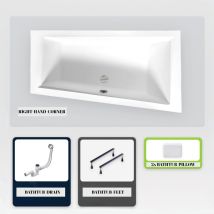 Asymmetrische Badewanne - 180 X 125 Cm - Rechts - Ohne Verkleidung - Mit Füßen - 2 Kopfstützen - Ablaufgarnitur Chrom - Intima Slim