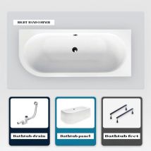 Asymmetrische Badewanne - 180 X 80 Cm - Links - Mit Weißer Verkleidung - Mit Füßen - Ablaufgarnitur Chrom - Avita