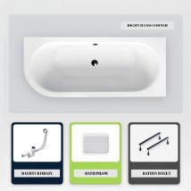 Asymmetrische Badewanne - 180 X 80 Cm - Rechts - Ohne Verkleidung - Mit Füßen - Kopfstütze - Ablaufgarnitur Chrom - Avita