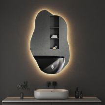 Asymmetrischer Led Badspiegel 52 X 85 Cm Spiegel Mit Licht Led Spiegel Mit Touch-schalter, Dimmbar 3 Lichtfarbe Einstellbare