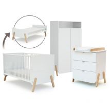 Lit Bébé Évolutif 70 X 140 Cm – Commode À Langer 3 Tiroirs – Armoire 2 Portes Avec Étagères Réglables – Chambre Bébé Complète – At4