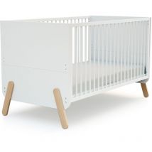 Lit bébé évolutif en bois pirate Blanc et Hêtre Verni 70 x 140 cm - AT4