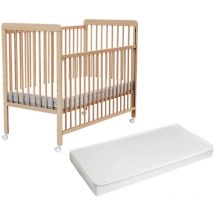 AT4 - Lit bébé coulissant en bois avec matelas ESSENTIEL 60 x 120 cm