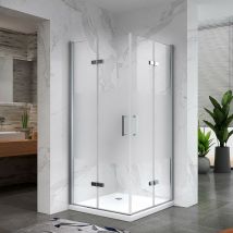 ATÉA Cabine de douche H 190 cm, 2 portes pliantes et pivotantes - verre semi-opaque 80 x 85 cm