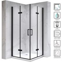 ATÉA-BLACK Cabine de douche H 180 cm, 100 x 120 cm, 2 portes pliantes et pivotantes, verre transparent