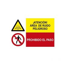 Atención área de ruido peligroso, Prohibido el paso Sekureco 2 señales en 1) Adhesivo vinilo