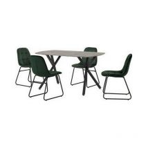 Seconique - Athens Rectangular Dining Set with Lukas Chairs - Concrete Effect/Black/Emerald Green Velvet