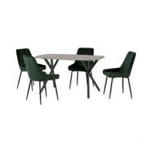 Seconique - Athens Rectangular Dining Set with Avery Chairs - Concrete Effect/Black/Emerald Green Velvet