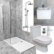 Hydros - Atlas 1400 or 1700 Walk In Shower Suite + Vanity Unit + Toilet + Combi Shower, 1400mm Shower