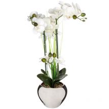 Orchidée artificielle vase céramique argent H53cm Atmosphera Créateur D'intérieur