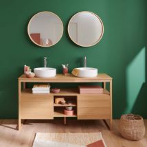 Mob-in - atoll mueble bajo roble natural 140cm + lavabo blanco + espejo